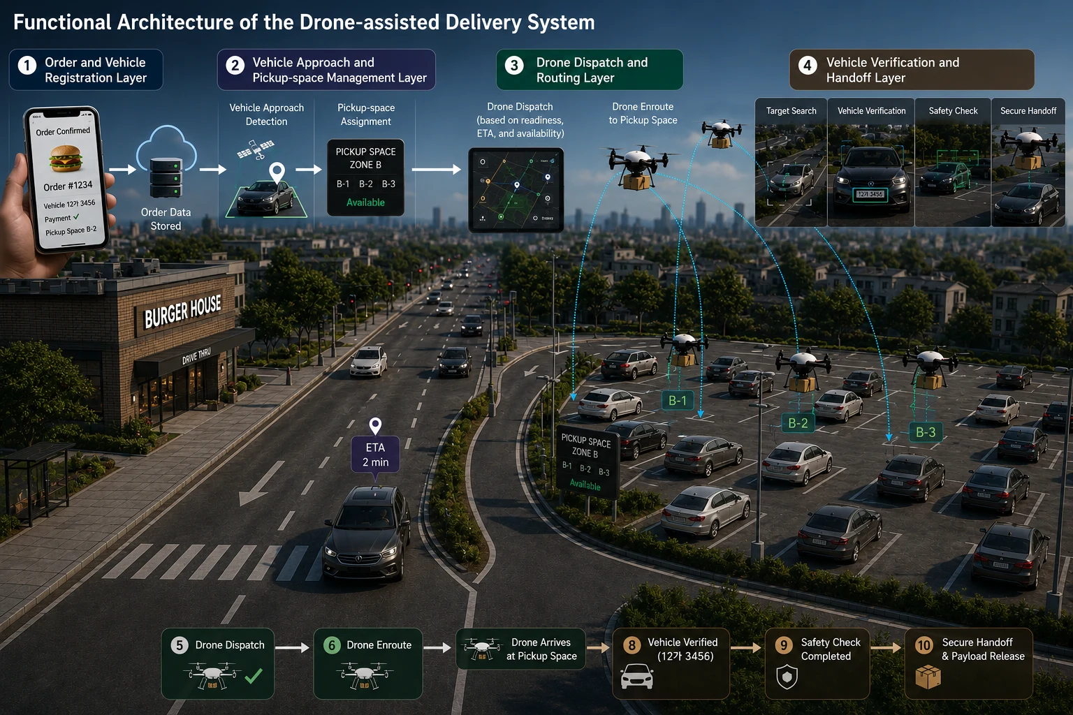 Functional architecture of a drone-assisted delivery system