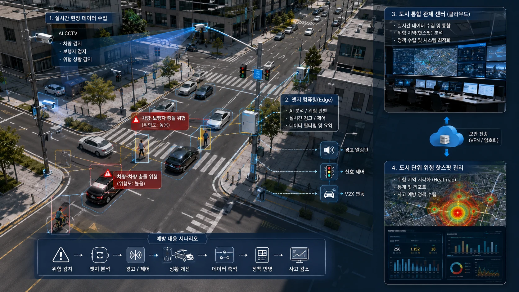 AI CCTV-based urban risk sensing and edge-to-cloud safety management